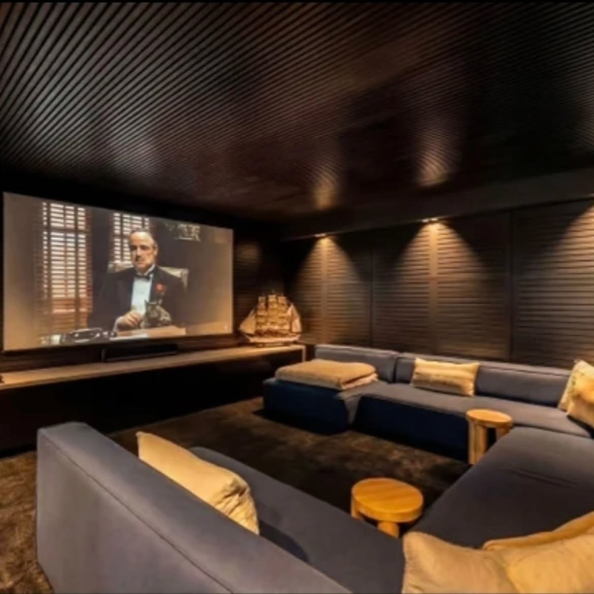 Custom home cinema with dark feature walls